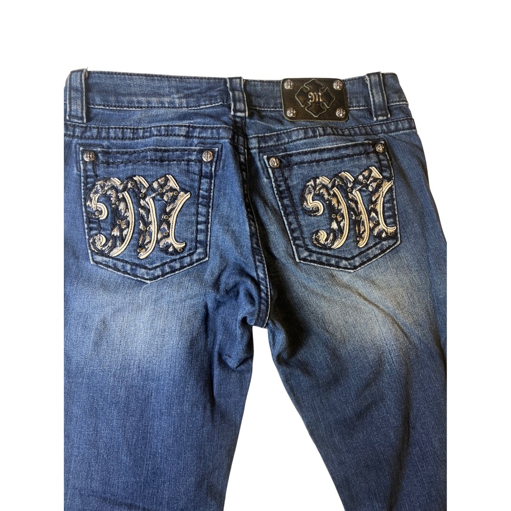 Miss Me Signature Bootcut Jeans Medium Wash Rhinestone Embroidered Pockets 31